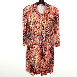 Cabi Women's Watercolor Jersey Dress Sz S Button Up Long Sleeve Preppy Travel